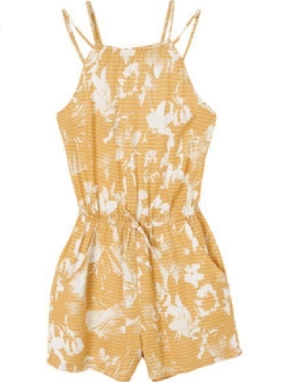RVCA Women's Hot Water Romper - Gold Abstract Floral Stripe - Size L